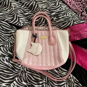 Betsey Johnson Pink and White Satchel